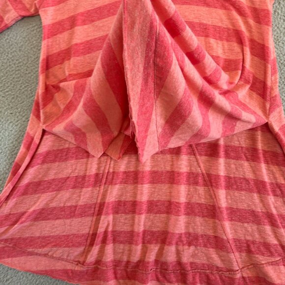 Free People Trapeze Top Pink Striped Oversized ¾ Sleeve Tunic High Low Hem - Picture 16 of 16